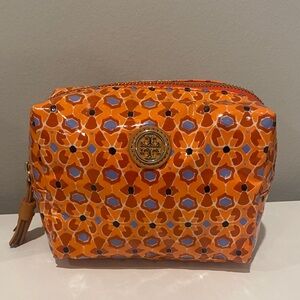 Tory Burch Orange and Blue Patterned Cosmetic Bag